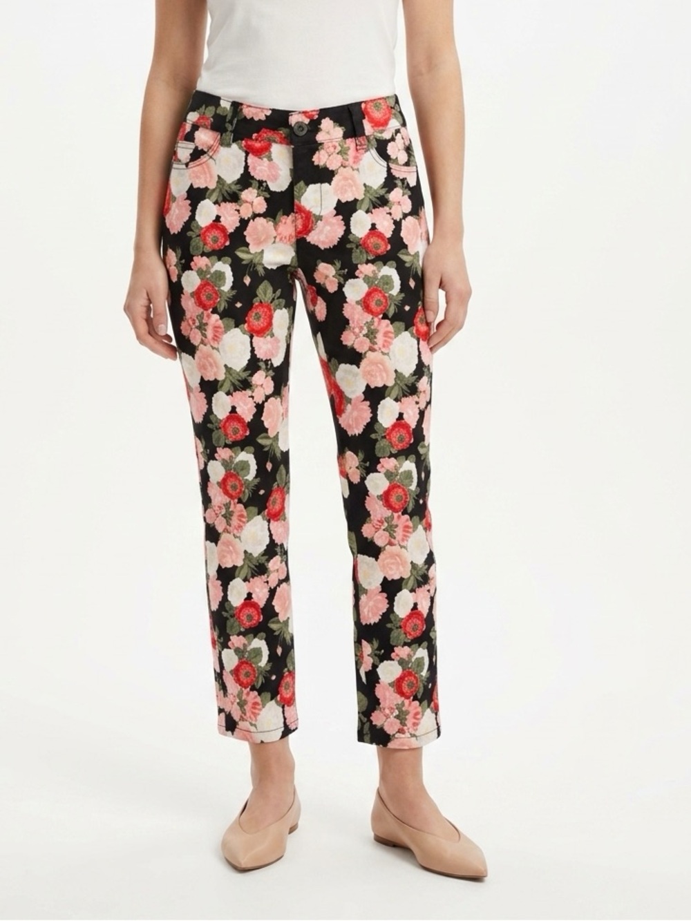 Alice + Olivia Straight Leg Pants Bouquet Print Floral Black Size 4